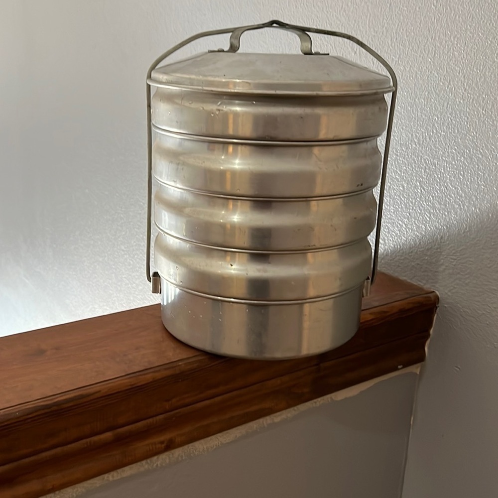 Vintage Aluminum Metal 5 Tier Stacking Picnic Basket Pie Holder Buckeye USA